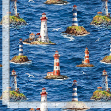 Load image into Gallery viewer, Timeless Treasures - Beacon of Light - Lighthouse Scenic - 1/2 YARD CUT