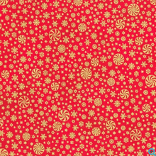 Load image into Gallery viewer, Robert Kaufman - Holiday Flourish Peppermint Twist - Snowflakes - Scarlet - 1/2 YARD CUT