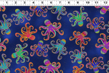 Load image into Gallery viewer, Clothworks - Oceania - Octopi - Navy Blue Gold Metallic - 1/2 YARD CUT