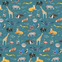 Load image into Gallery viewer, Clothworks - Our World - Digital Animals - Dark Sky - 1/2 YARD CUT