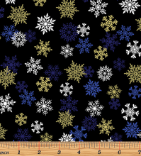 Load image into Gallery viewer, Benartex/Kanvas - Holiday Sparkle - Sparkling Snowflakes Black - 1/2 YARD CUT