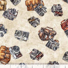 Load image into Gallery viewer, QT Fabrics - Globetrotter - Cameras Parchment - 1/2 YARD CUT