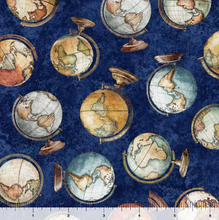 Load image into Gallery viewer, QT Fabrics - Globetrotter - Globes Navy - 1/2 YARD CUT