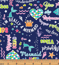 Load image into Gallery viewer, Benartex - Mystical Mermaids - Words Navy - 1/2 YARD CUT