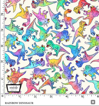 Load image into Gallery viewer, Michael Miller - Dino Pizza Party - Rainbow Dinosaur - 1/2 YARD CUT