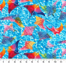 Load image into Gallery viewer, Fabric Traditions - Rainbow Stingrays - 1/2 YARD CUT