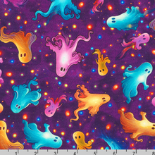 Load image into Gallery viewer, Robert Kaufman - Bright Frights - Ghosts Midnight Purple - 1/2 YARD CUT