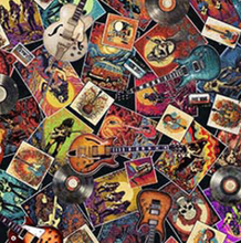 Load image into Gallery viewer, QT Fabrics - Rock n Roll Fantasy - Rock Stars & Guitars Toss - 1/2 YARD CUT