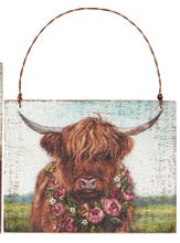 Load image into Gallery viewer, Floral Highland Cow Hanging Decor