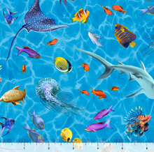 Load image into Gallery viewer, QT Fabrics - Treasures at Sea - Spaced Sealife Lt Blue - 1/2 YARD CUT