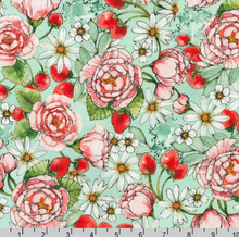 Load image into Gallery viewer, Robert Kaufman - Strawberry Season - Floral Seafoam - 1/2 YARD CUT
