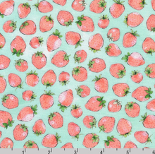 Load image into Gallery viewer, Robert Kaufman - Strawberry Season - Strawberries Seafoam - 1/2 YARD CUT