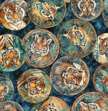 Load image into Gallery viewer, QT Fabrics - Eye of the Tiger - Tiger Circle Collage Prussian Blue - 1/2 YARD CUT