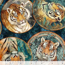 Load image into Gallery viewer, QT Fabrics - Eye of the Tiger - Tiger Circle Collage Prussian Blue - 1/2 YARD CUT