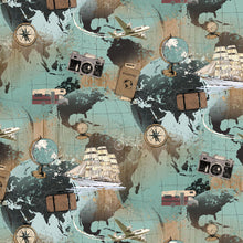 Load image into Gallery viewer, Clothworks - Explore - World Map Light Teal - 1/2 YARD CUT
