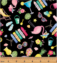 Load image into Gallery viewer, Kanvas - Fun in the Sun - Motifs Black - 1/2 YARD CUT