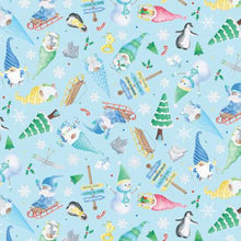 Load image into Gallery viewer, Kanvas - Gnome Wonderland - Winter Time Gnomes Sky Blue - 1/2 YARD CUT