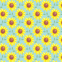 Load image into Gallery viewer, Kanvas - Rise 'n Shine - Scrolling Sunflowers Sky Blue - 1/2 YARD CUT