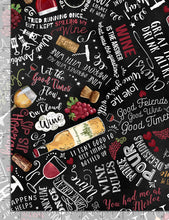 Load image into Gallery viewer, Timeless Treasures - Uncork & Unwind - Black Wine Cellar Text - 1/2 YARD CUT