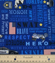 Load image into Gallery viewer, Timeless Treasures - Everyday Heroes - Blue Police - 1/2 YARD CUT - Dreaming of the Sea Fabrics