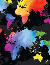 Load image into Gallery viewer, Timeless Treasures - Rainbow World Map - 1/2 YARD CUT