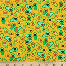 Load image into Gallery viewer, avocados yellow papaya chili smiles Robert Kaufman green yellow orange fabric chili smiles