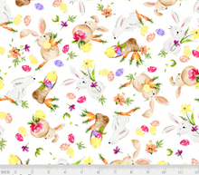 Load image into Gallery viewer, P&B Textiles - Hoppy Easter - White Tossed Bunnies - 1/2 YARD CUT