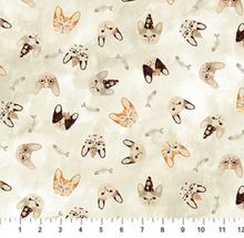 Load image into Gallery viewer, cat heads kittens fish bones tan cream taupe beige fabric marcel Figo