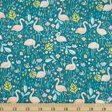 Load image into Gallery viewer, pink flamingo fling greenery floral leaves dark turquoise teal yellow summer lovin' dear Stella fabric