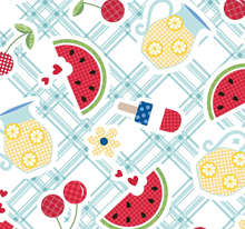 Load image into Gallery viewer, Kimberbell - Red, White & Bloom - Picnic Table Aqua - 1/2 YARD CUT