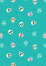 Load image into Gallery viewer, lewis and irene sugar skulls glow turquoise