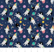 Load image into Gallery viewer, Camelot - Magical Space - Navy Space Gnomes - 1/2 YARD CUT