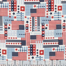 Load image into Gallery viewer, patriotic stars and stripes fag collage American style spirit red white and blue studio e fabric