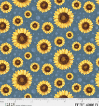Load image into Gallery viewer, P&B Textiles - Sun Flowers Blue - 1/2 YARD CUT