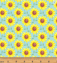 Load image into Gallery viewer, Kanvas - Rise 'n Shine - Scrolling Sunflowers Sky Blue - 1/2 YARD CUT