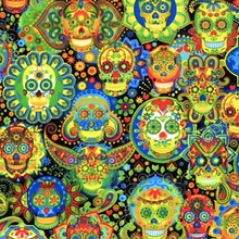 Load image into Gallery viewer, Timeless Treasures - Bright Sugar Skulls - 1/2 YARD CUT