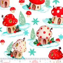 Load image into Gallery viewer, QT Fabrics - Gnome for the Holidays - Mushroom Houses Toss - White - 1/2 YARD CUT
