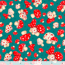 Load image into Gallery viewer, QT Fabrics - Gnome for the Holidays - Mushroom Toss - Teal - 1/2 YARD CUT
