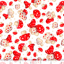 Load image into Gallery viewer, QT Fabrics - Gnome for the Holidays - Mushroom Toss - White - 1/2 YARD CUT
