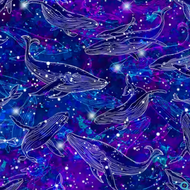Oasis Fabrics - Hidden Treasures - Whale Outlines - Blue - 1/2 YARD CUT