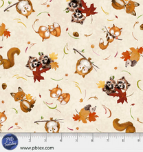 Load image into Gallery viewer, P&amp;B Textiles - Fall Friends - Tossed Forest Friends Ecru - 1/2 YARD CUT
