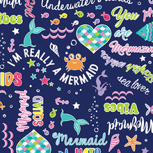 Load image into Gallery viewer, Benartex - Mystical Mermaids - Words Navy - 1/2 YARD CUT
