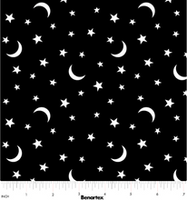 Load image into Gallery viewer, Benartex - Black &amp; Boo - Little Stars &amp; Moons - Black - 1/2 YARD CUT
