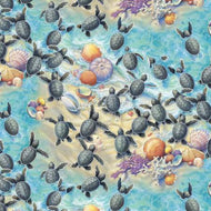 Elizabeth's Studio - Race to Safety - Multi Turtles - 1/2 YARD CUT