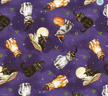 Load image into Gallery viewer, Wilmington Prints - Spooky Tails - Tossed Cats Purple - 1/2 YARD CUT
