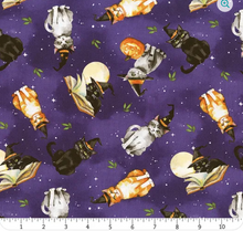 Load image into Gallery viewer, Wilmington Prints - Spooky Tails - Tossed Cats Purple - 1/2 YARD CUT
