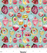 Load image into Gallery viewer, Benartex - Magical Season - Vintage Ornaments - Turquoise - 1/2 YARD CUT
