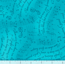 Load image into Gallery viewer, QT Fabrics - Amazing Grace - Lyrics &amp; Music Turquoise - 1/2 YARD CUT
