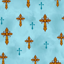 Load image into Gallery viewer, QT Fabrics - Amazing Grace - Crosses Lt. Teal - 1/2 YARD CUT
