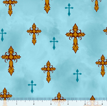 Load image into Gallery viewer, QT Fabrics - Amazing Grace - Crosses Lt. Teal - 1/2 YARD CUT
